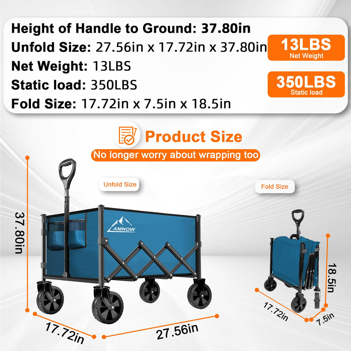 AMNOW wagon with adjustable handle for comfortable pulling.