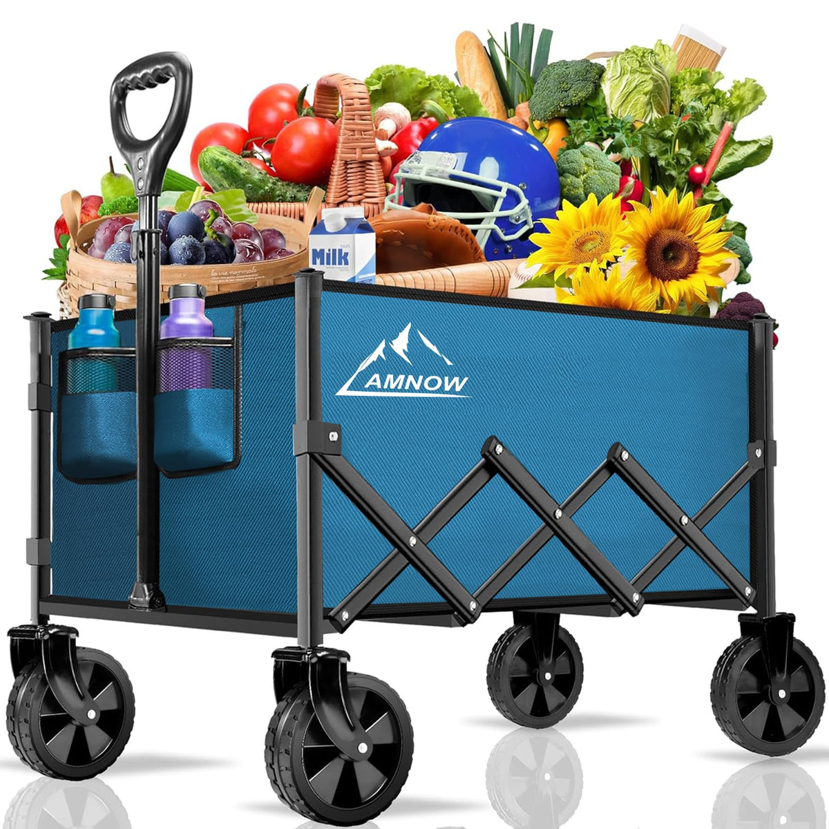 AMNOW collapsible wagon with large capacity for groceries and gear.