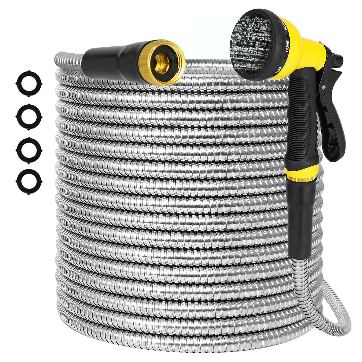 AMOOX 25ft water hose with metal shell for durable outdoor watering.