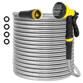 AMOOX 25ft water hose with metal shell for durable outdoor watering.