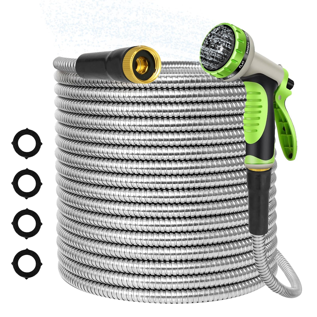 AMOOX 50ft metal garden hose ready for outdoor use with durable construction