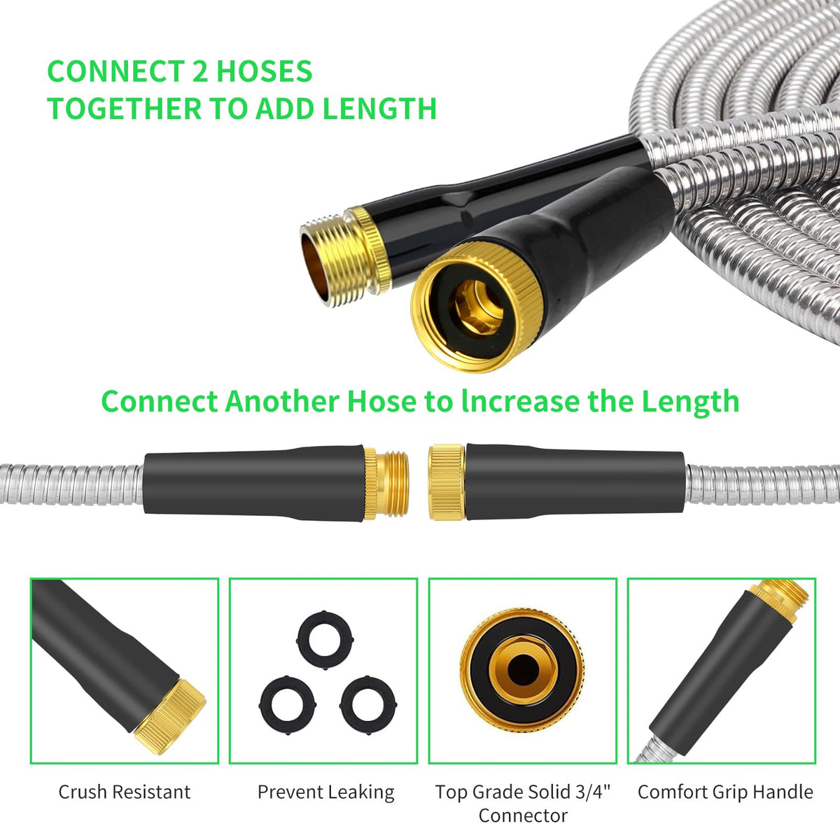 AMOOX lightweight steel hose coiled for easy storage