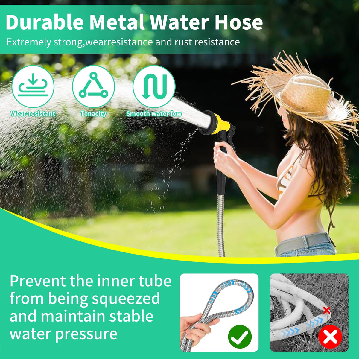 AMOOX multi-use, puncture-resistant hose suitable for gardens and vehicles.