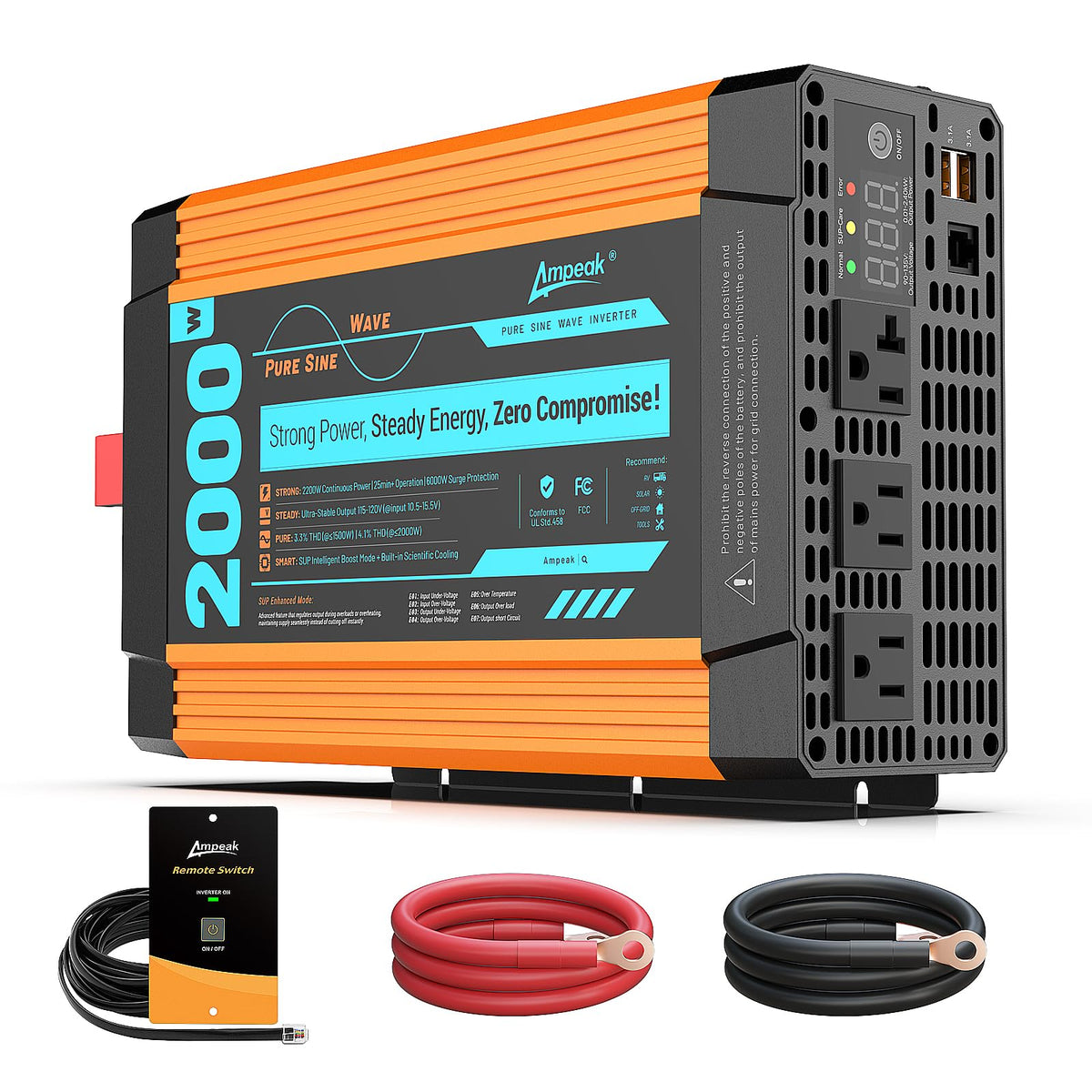 Ampeak Pure Sine Wave Inverter front view powering RV essentials safely