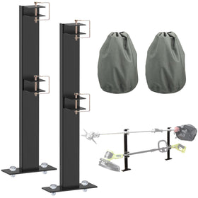 AMTHKNO 2-Place Weeder Trimmer Rack left view securely holds two trimmers.