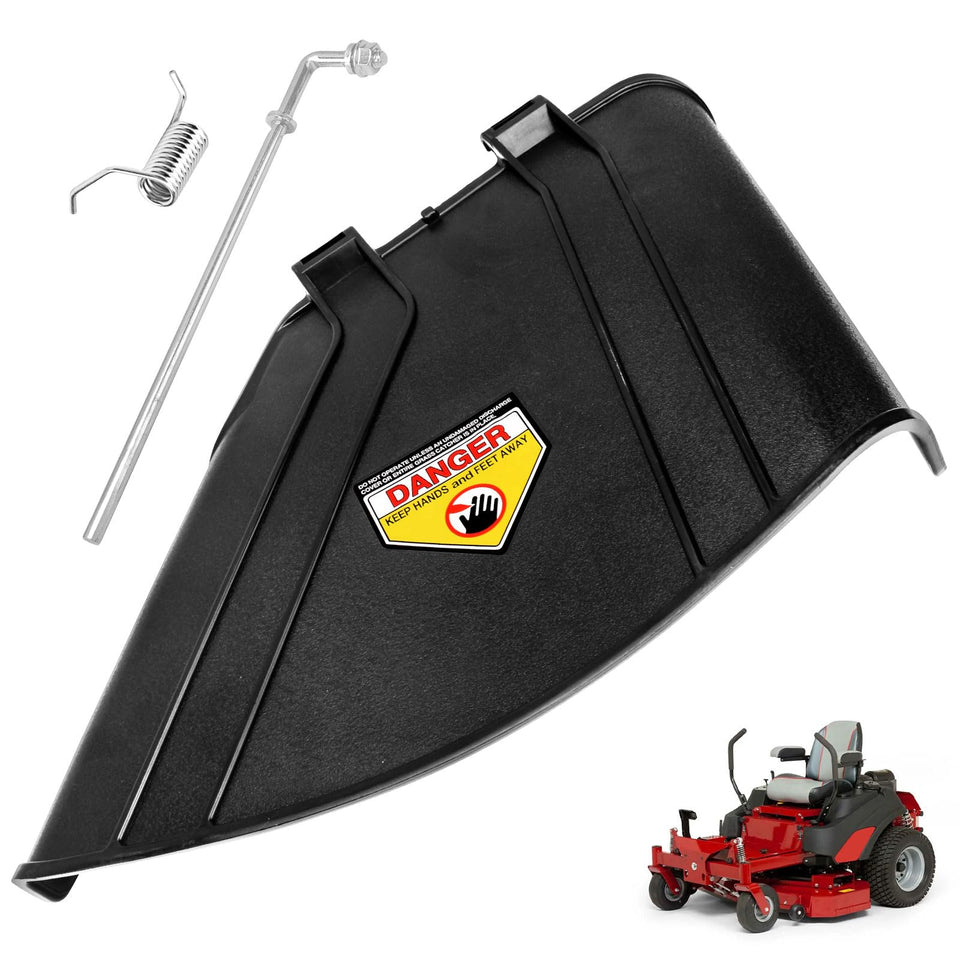 AMTHKNO deflector chute mounted on Toro Exmark Quest 42-inch mower improves debris control