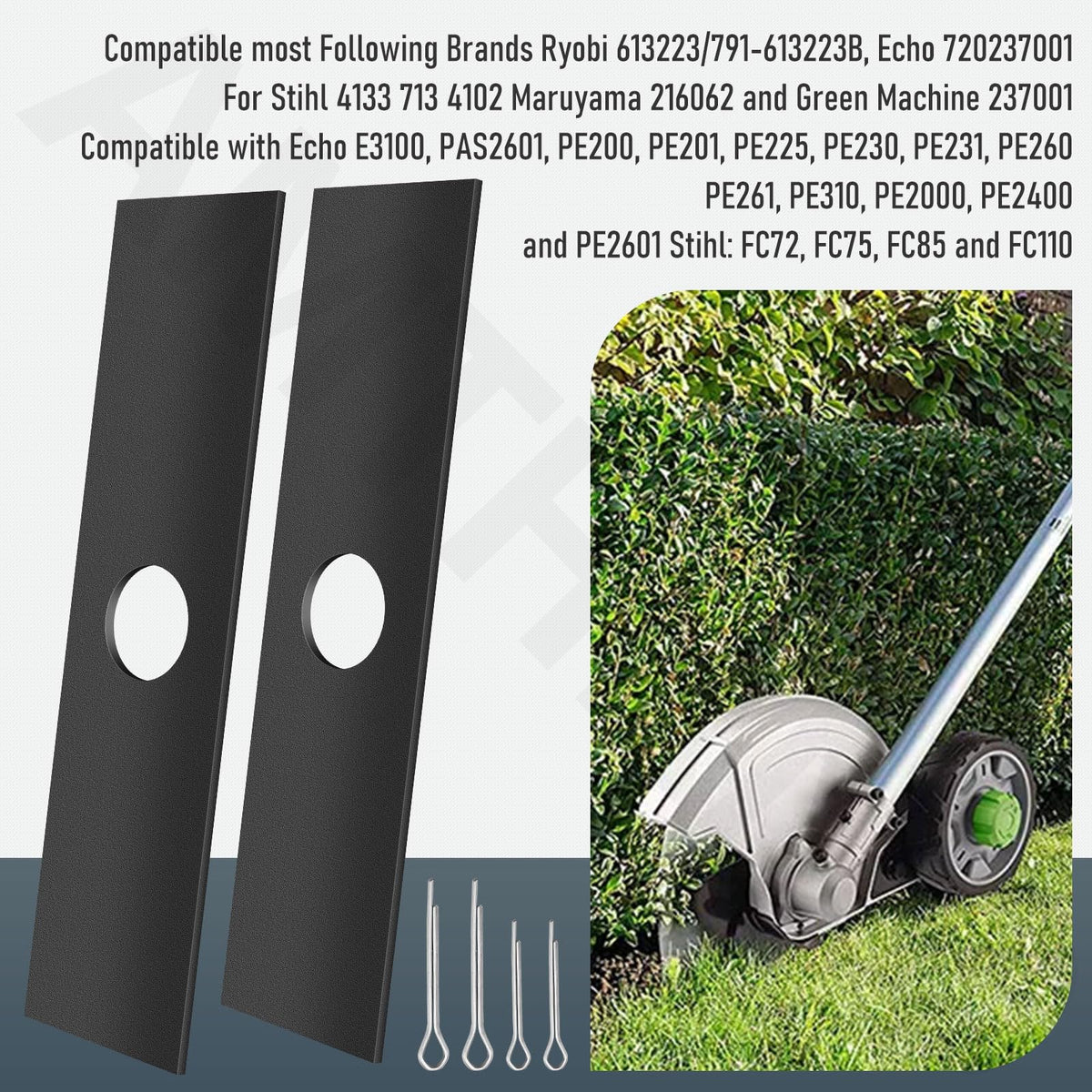 AMTHKNO edger blade brand compatibility graphic highlights broad tool fit
