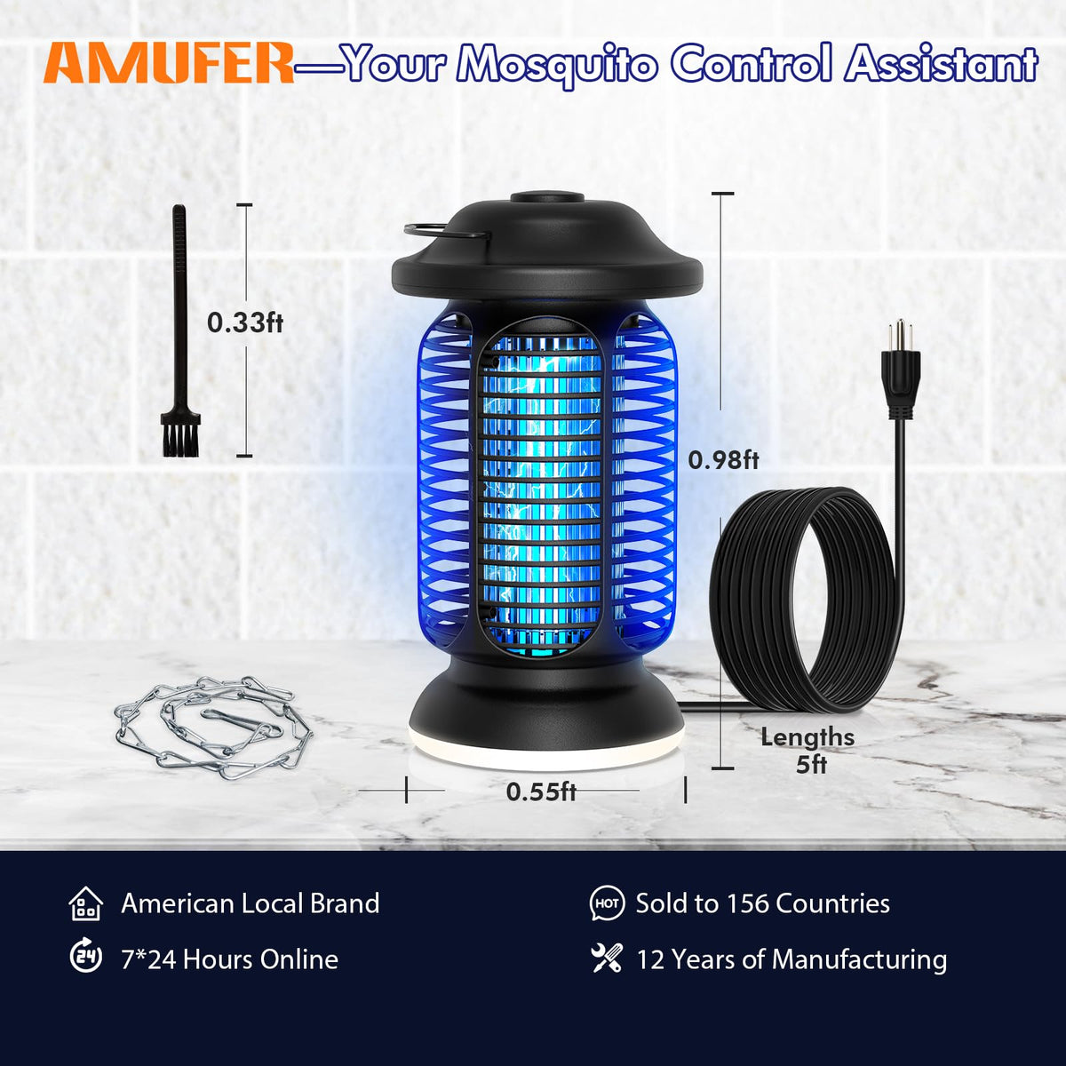 AMUFER Bug Zapper open-bottom design simplifies cleaning and debris fall