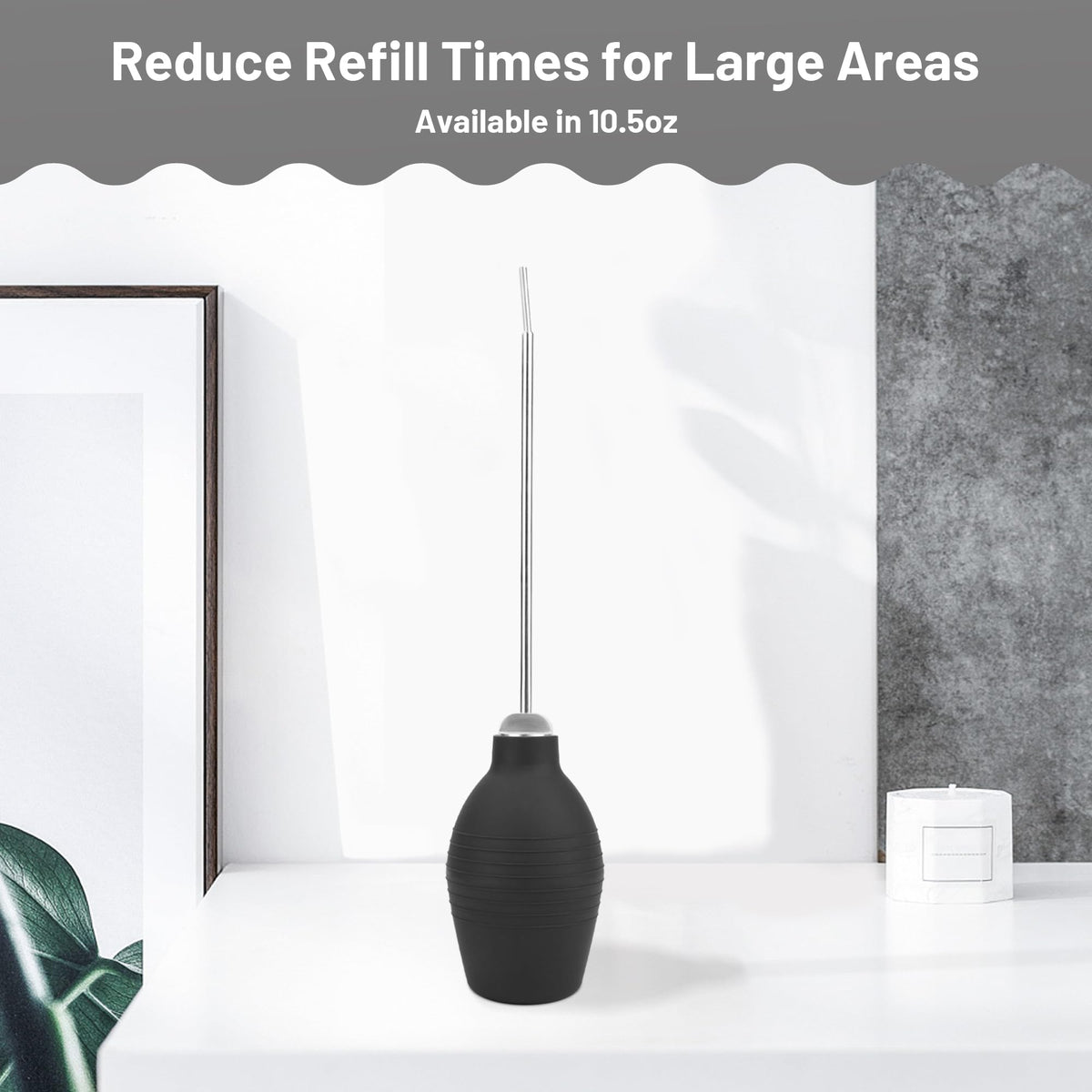 Amviner diatomaceous earth duster shows large 10-5oz capacity for fewer refills.