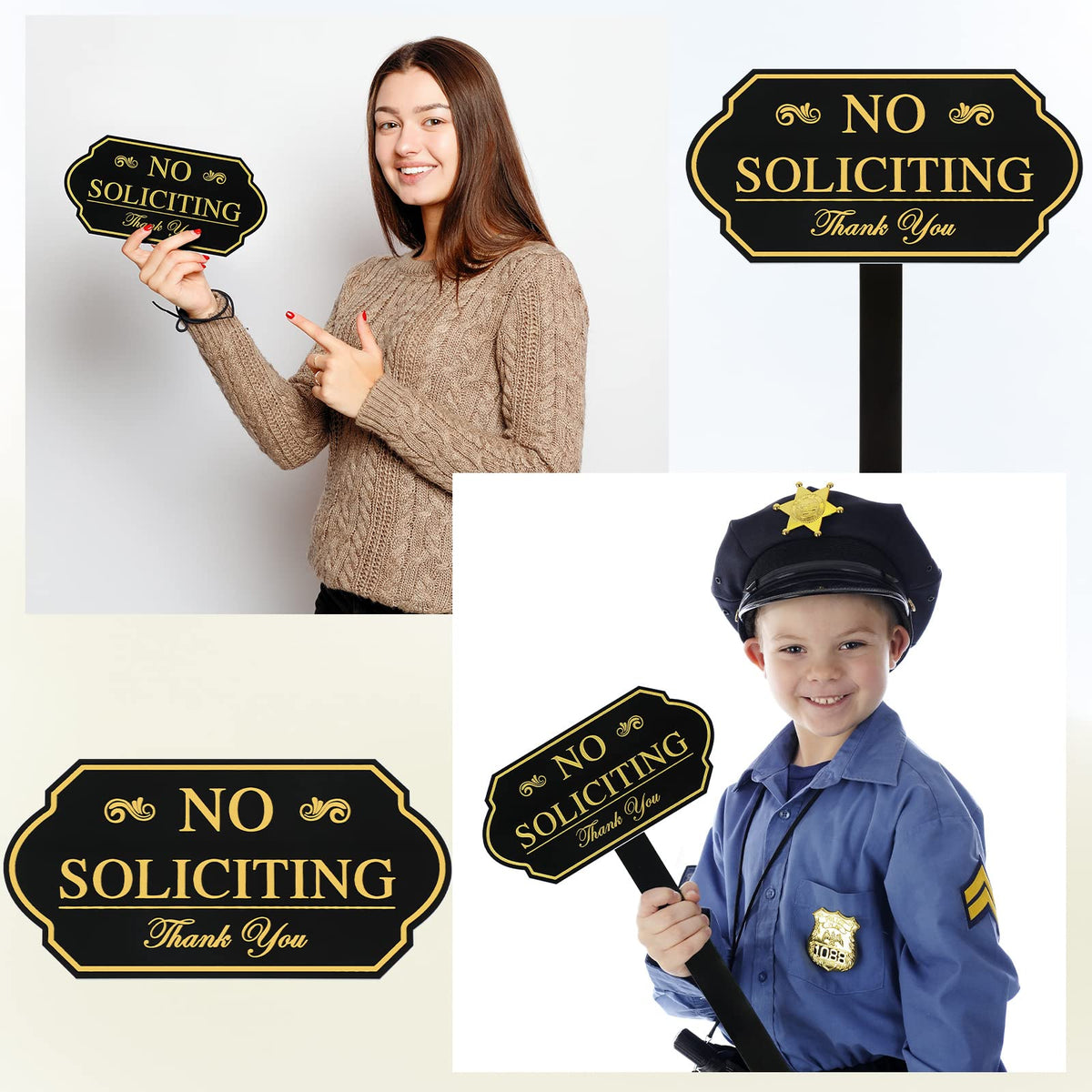 Amyhill gold no-soliciting sign in a garden setting, indoor/outdoor use
