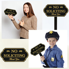 Amyhill gold no-soliciting sign in a garden setting, indoor/outdoor use