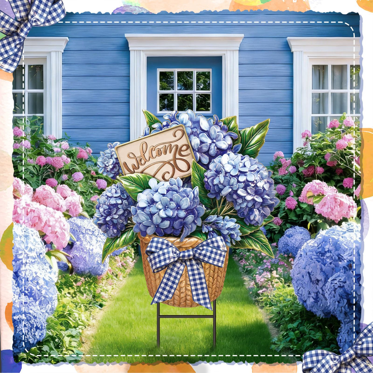 Amyhill Hydrangea garden stake withstands weather while brightening backyard spaces