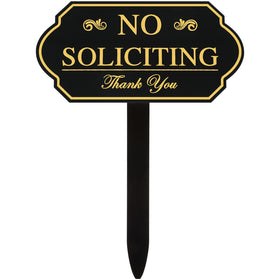 Amyhill gold no-soliciting sign with stake front view for curbside visibility