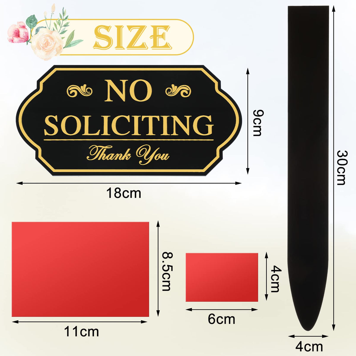 Amyhill no-soliciting sign on its stake ready for outdoor mounting