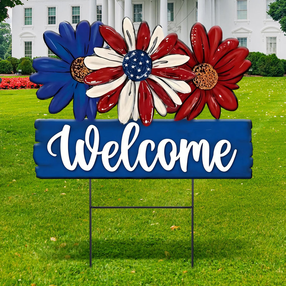 Amyhill patriotic daisy garden stake enhances curb appeal for the 4th of July