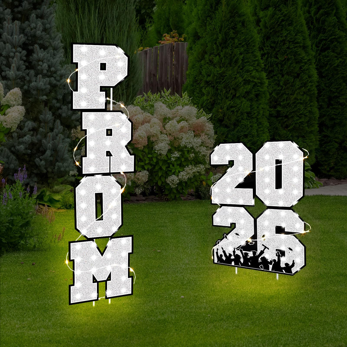 Amyhill Prom 2026 yard sign with balloons and crown for festive outdoor decor.