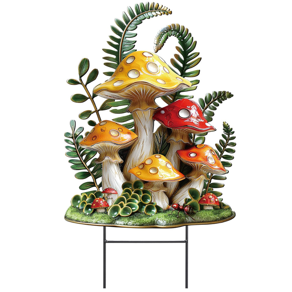Amyhill spring-mushroom garden stake brightens outdoor space with vivid colors.