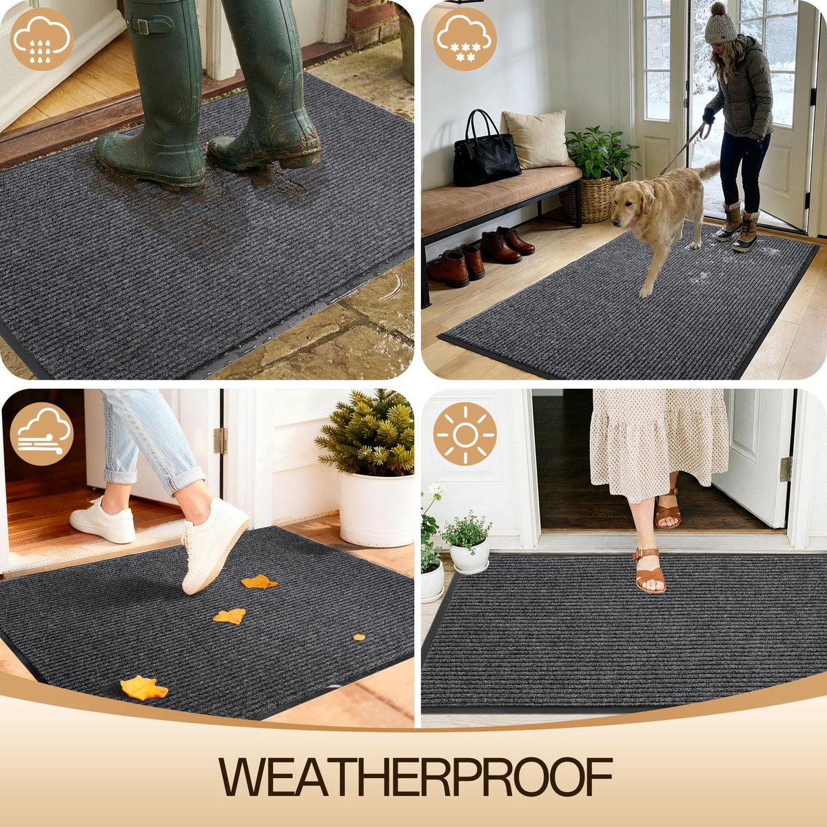 Amyracel front door mat indoor-outdoor use withstands wet weather.