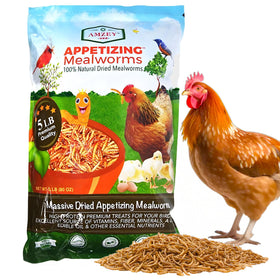 Amzey dried mealworms 5lb bag sealed for long shelf life and easy storage.