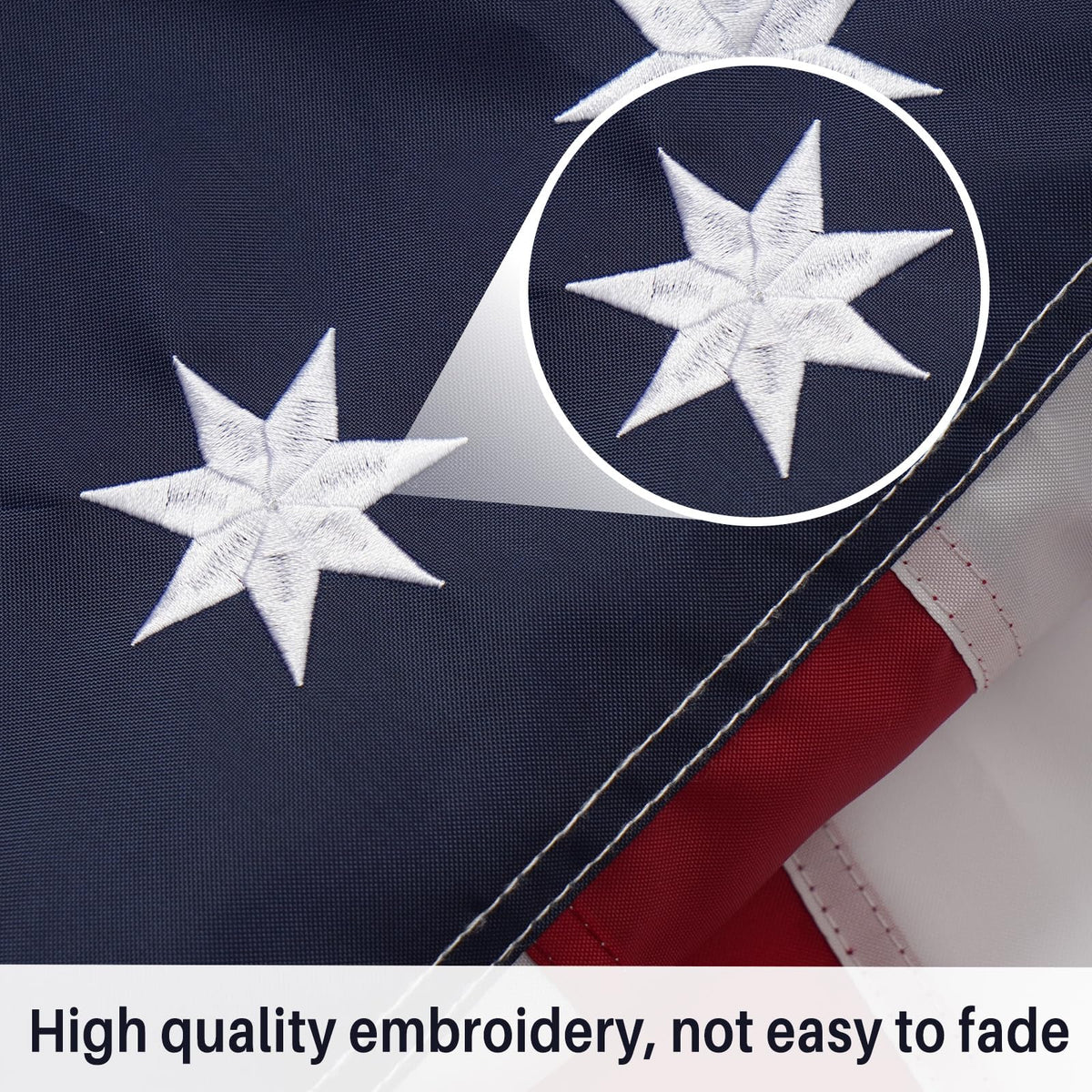 AMZFLAG embroidered stars and stitching detail in durable flag