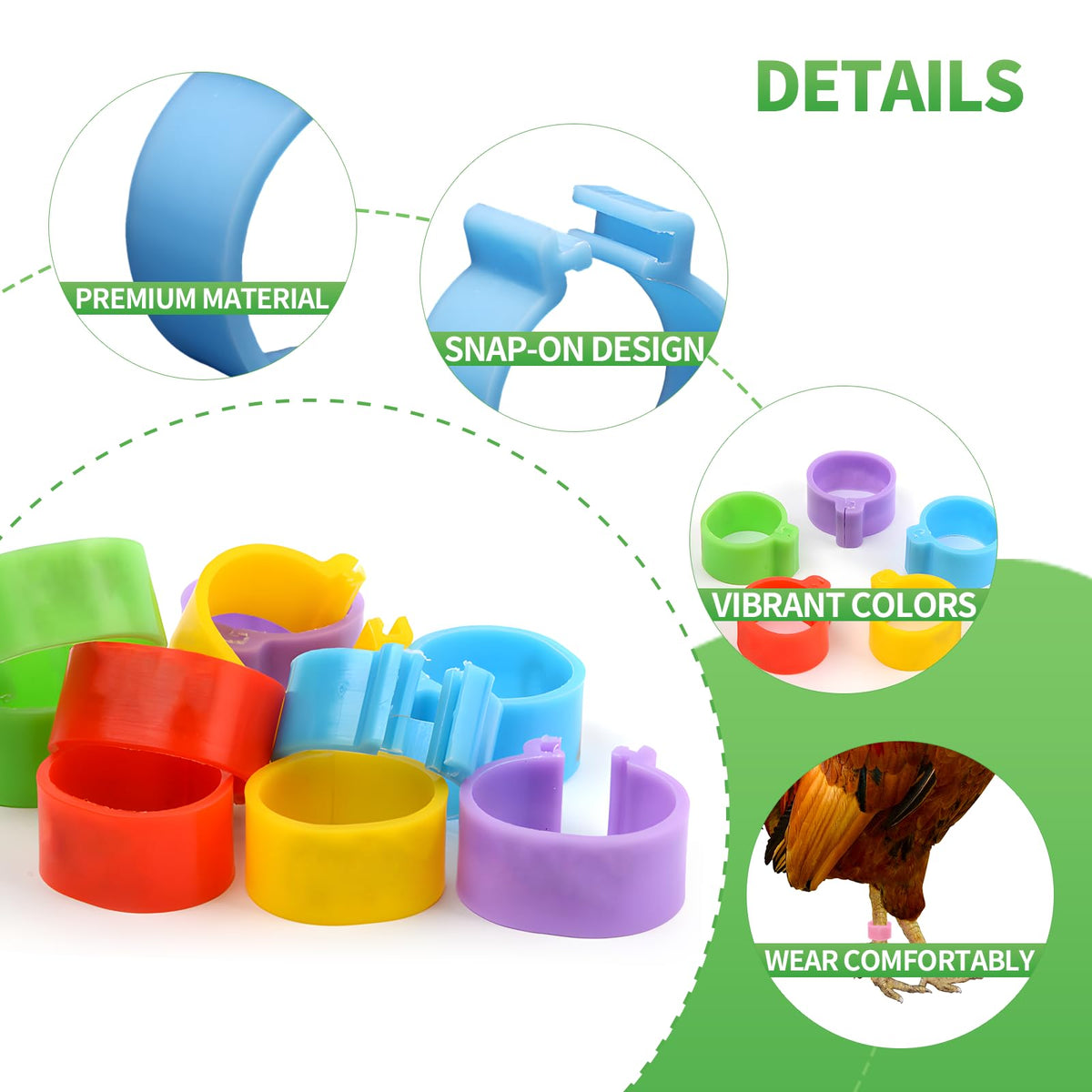 Amzlysdok weatherproof leg rings endure sun and rain for year-round labeling.