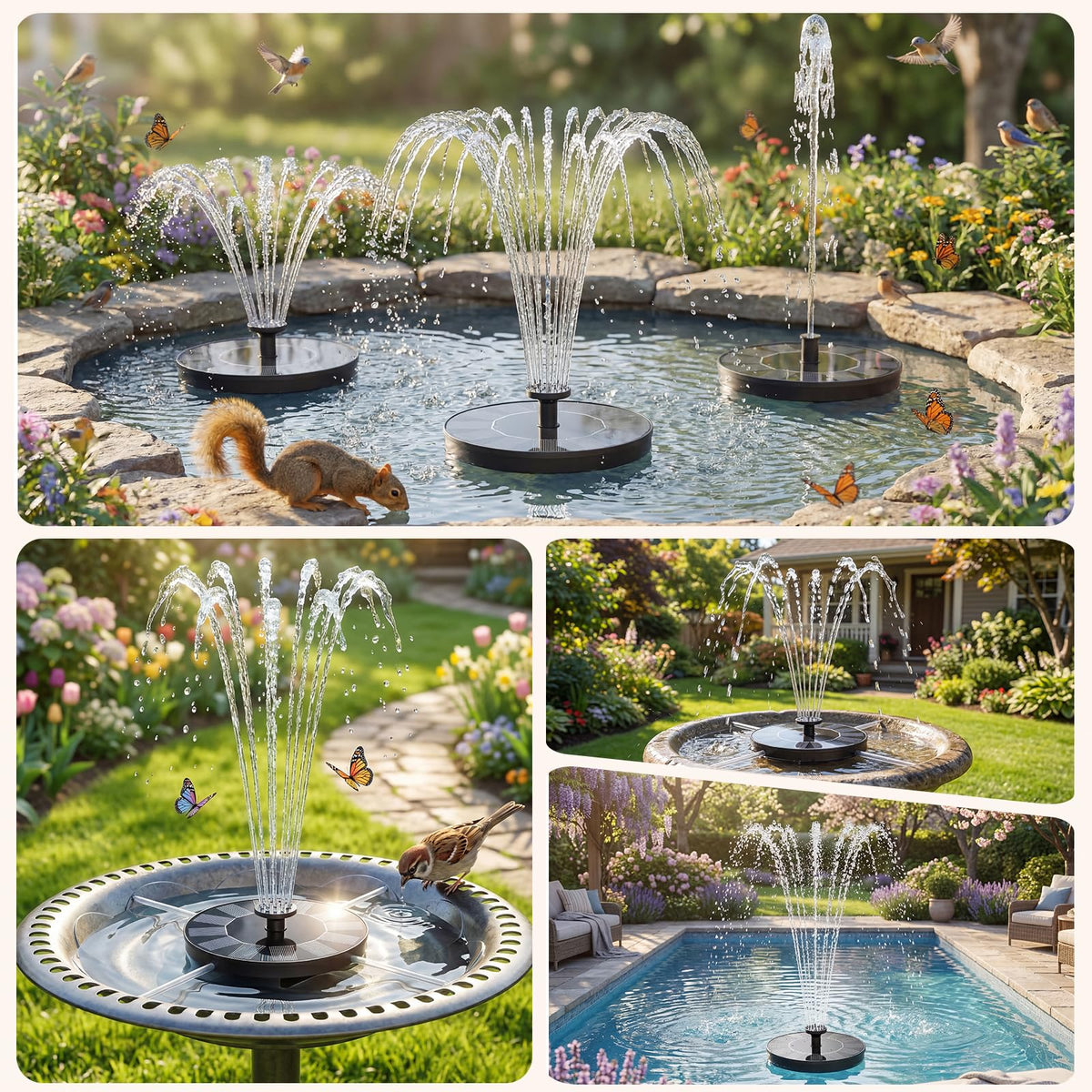 AMZtime birdbath fountain spray attracts hummingbirds with a vibrant arc