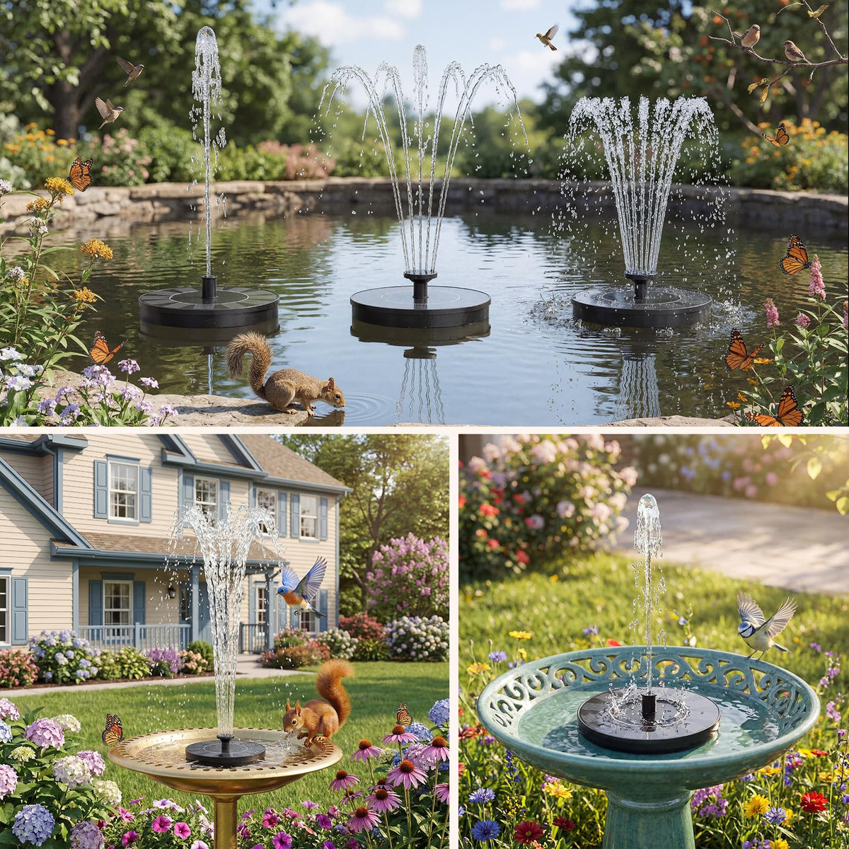 AMZtime six-nozzle fountain demonstrates versatile spray patterns for outdoor spaces.