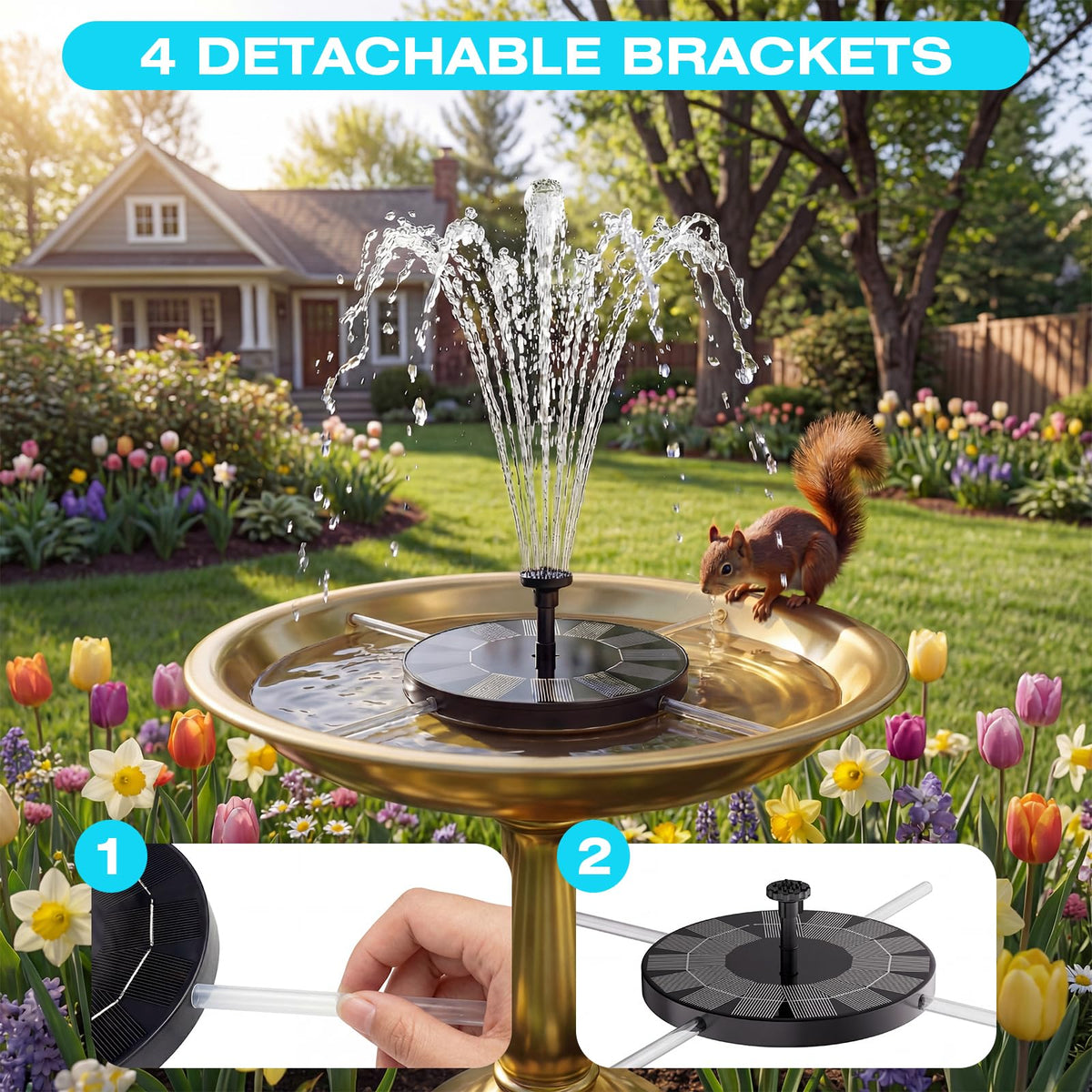 AMZtime fountain with suspension bracket keeps pump stable and centered