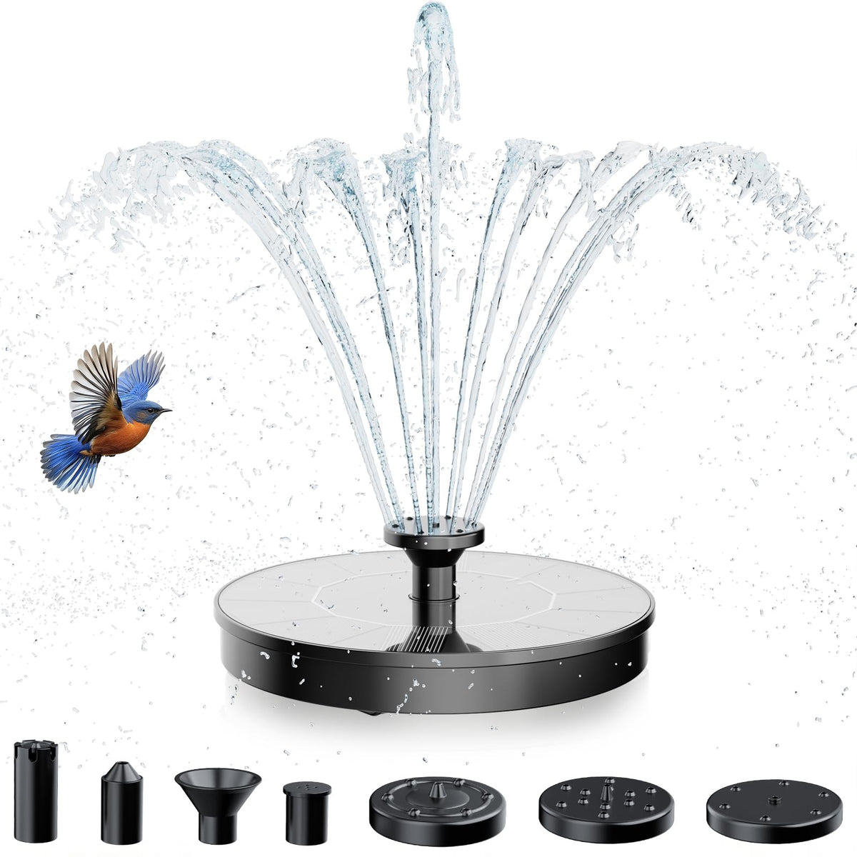 AMZtime solar fountain with six nozzles delivers customizable water spray for your birdbath
