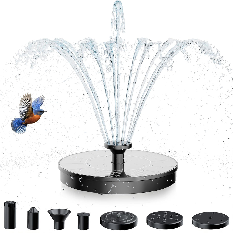 AMZtime solar fountain with six nozzles delivers customizable water spray for your birdbath