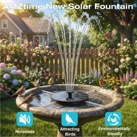 AMZtime solar panel 1.4W powering a maintenance-free fountain in direct sun