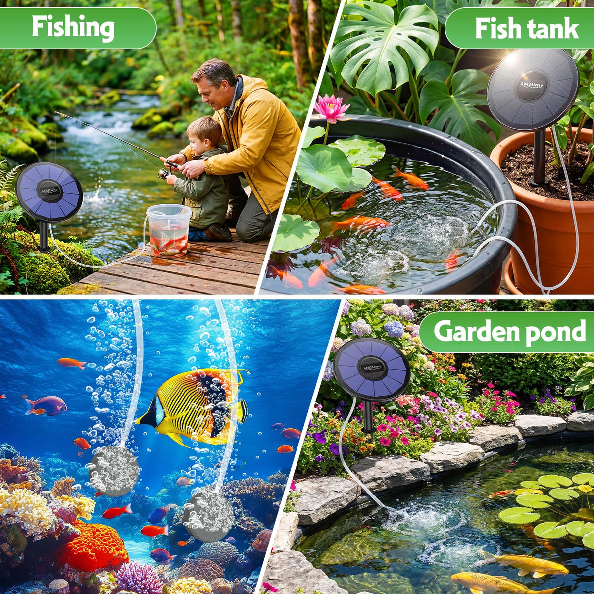 AMZtime solar pond aerator airstone and hose connection ensures steady airflow