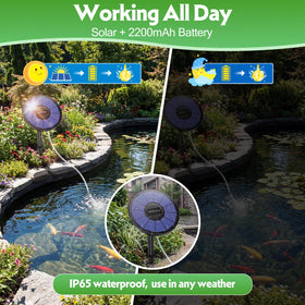 AMZtime solar pond aerator battery inside powers night operation when sun fades
