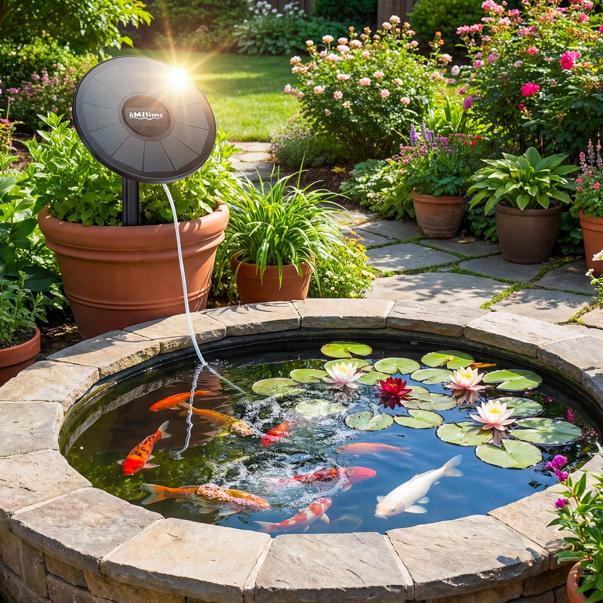 AMZtime solar pond aerator eco-friendly outdoor solution powered by daylight