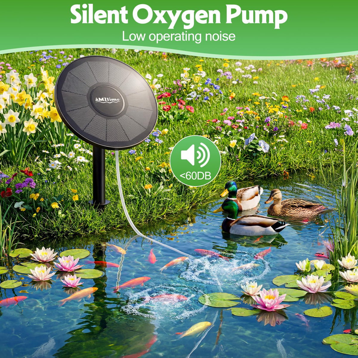 AMZtime solar pond aerator one-click operation simplifies switching modes
