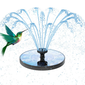 AMZtime solar water fountain with six nozzles enhances bird baths with colorful sprays and movement.