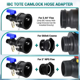 Ana Ark IBC tote hose adapter 2in female to 3/4in hose connection.
