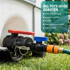 Ana Ark IBC tote hose adapter cam-lock closeup shows secure locking.