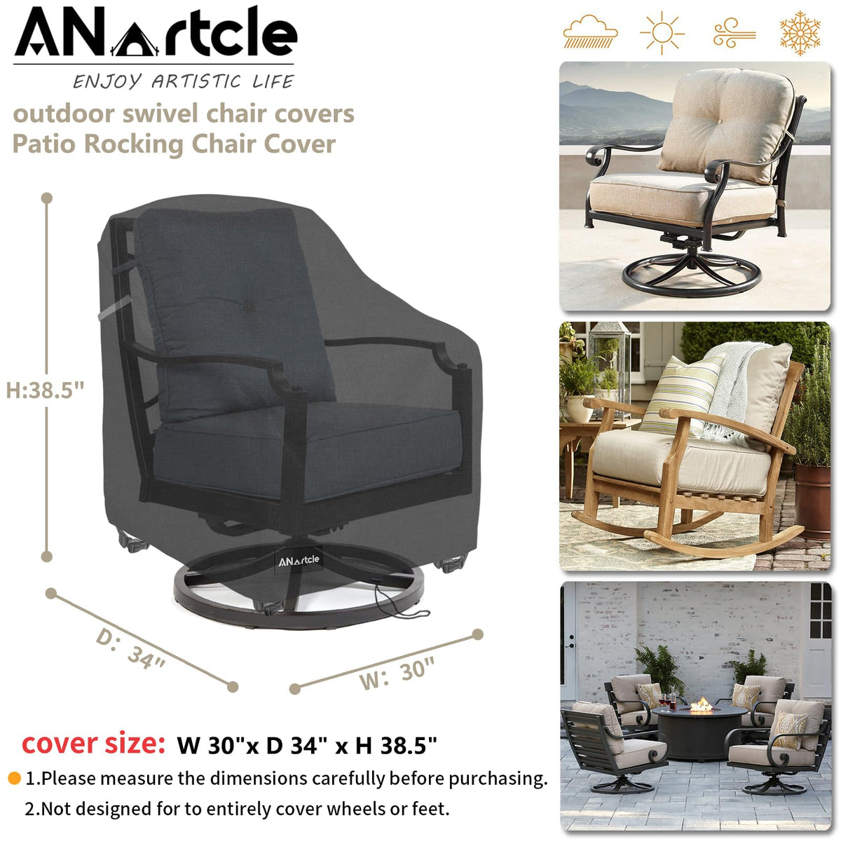 ANartcle cover features 1-click-close straps for secure positioning on windy days.