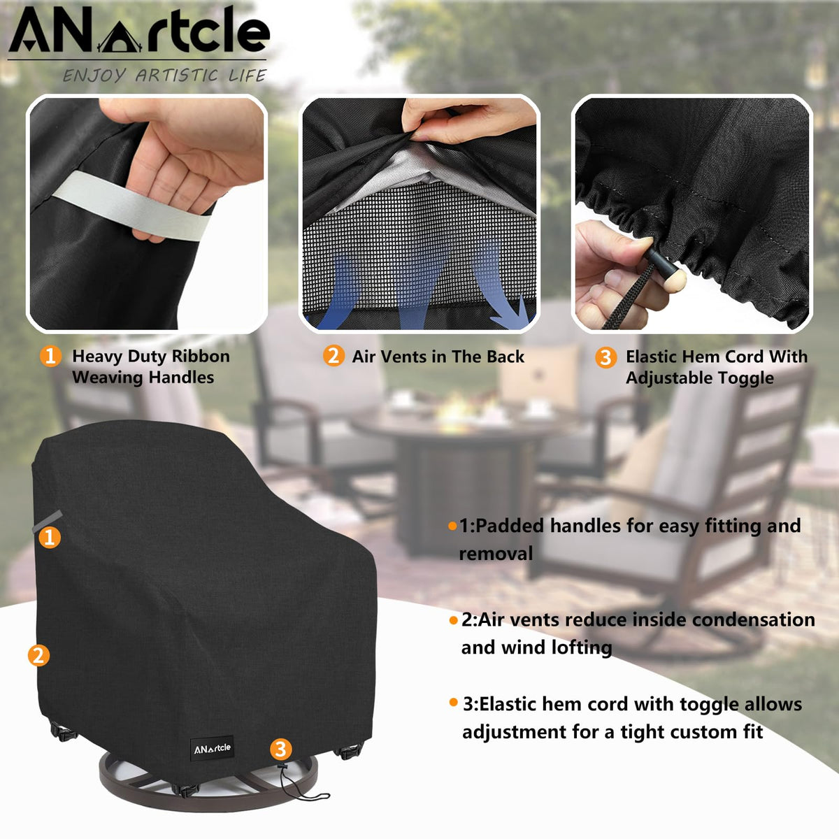 ANartcle cover shows elastic hem cord delivering a snug, tailored fit.