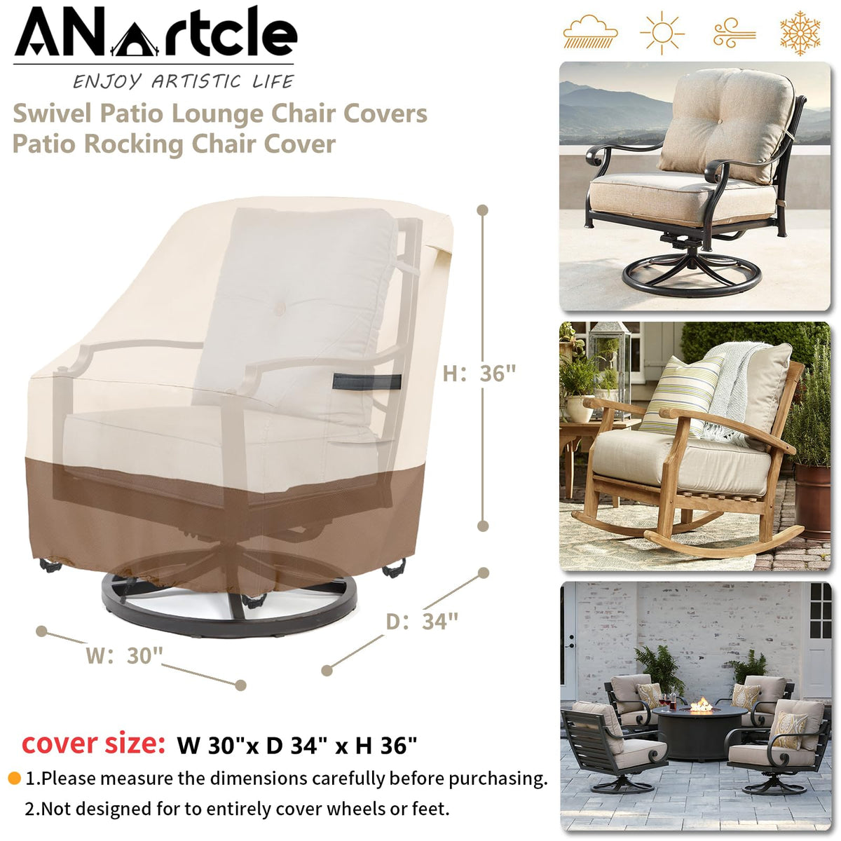 ANartcle swivel chair under cover on windy day demonstrates secure fit