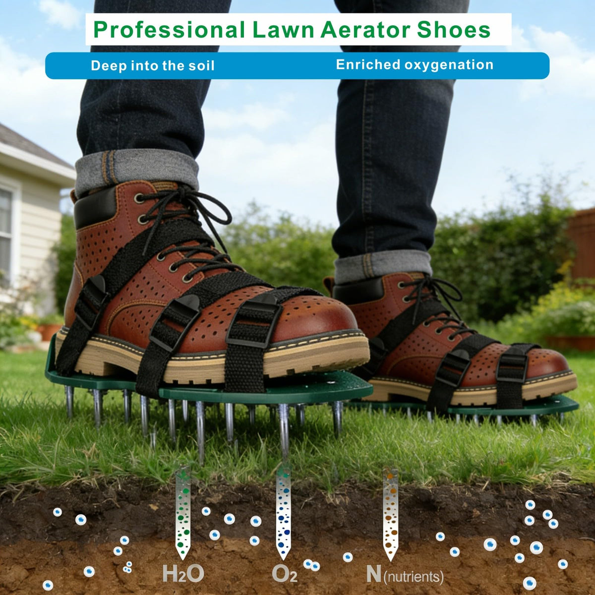 Two adjustable straps with carabiners on Anazous aerator shoes fit sizes 6–12.