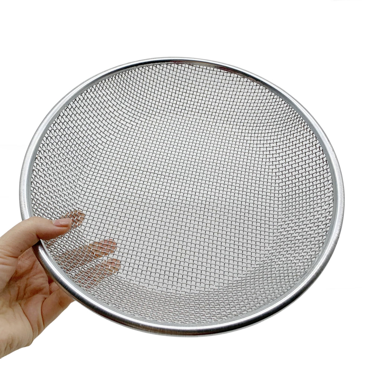 Anbadum 12-inch sieve with 1/4-inch mesh for soil and sand.