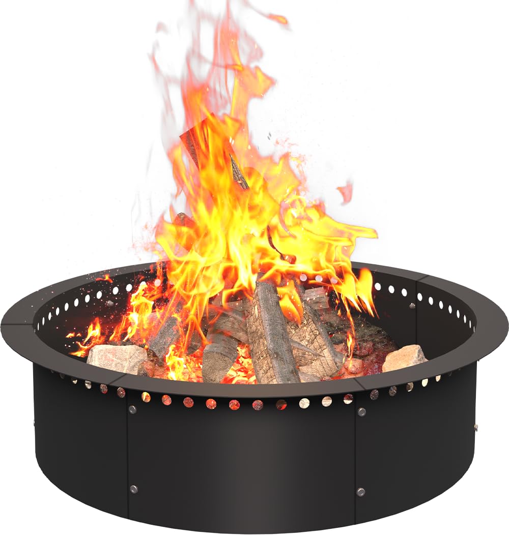 AnBaiMei 28-inch smokeless fire pit ring top view highlights ventilation design for cleaner fires