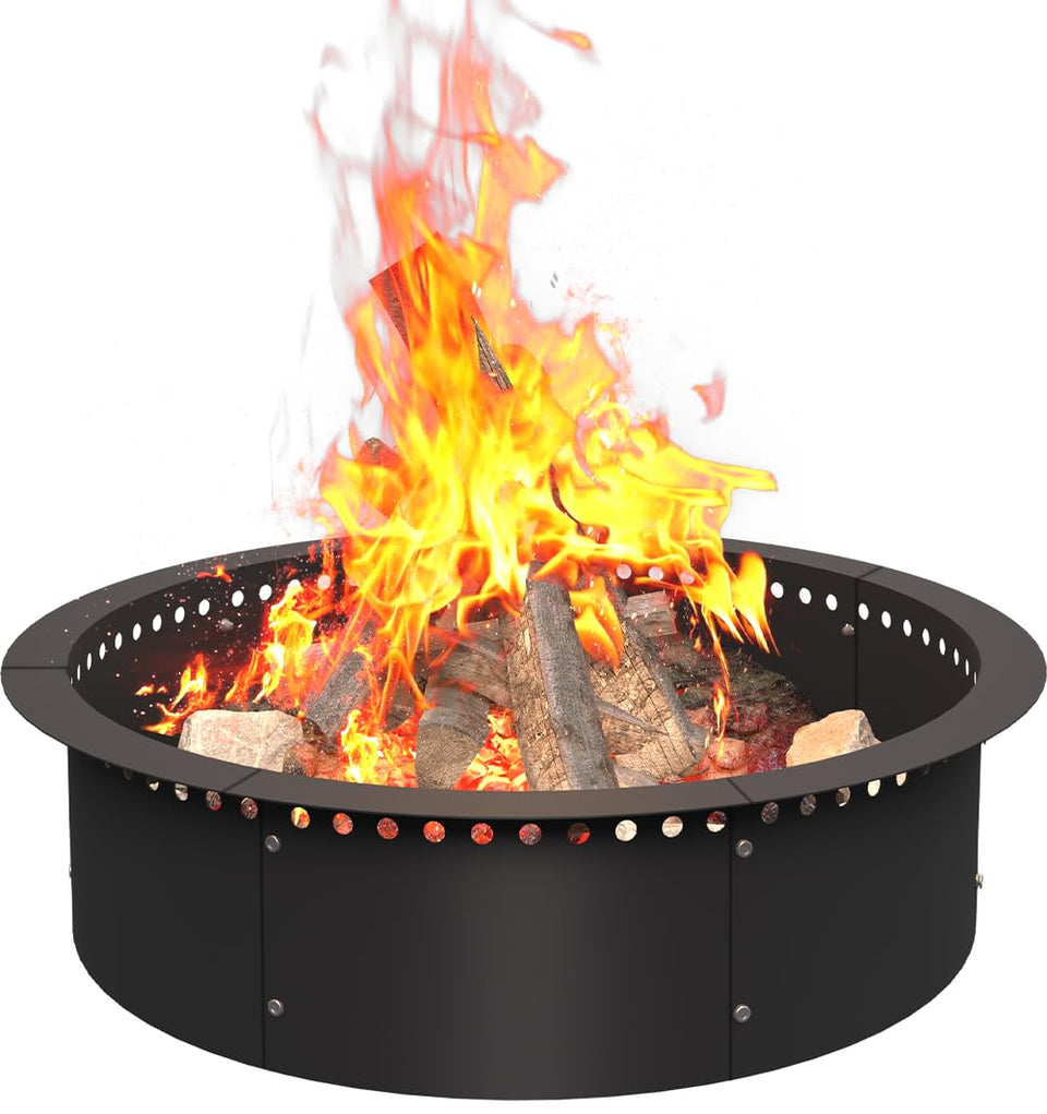 AnBaiMei 28-inch smokeless fire pit ring top view highlights ventilation design for cleaner fires