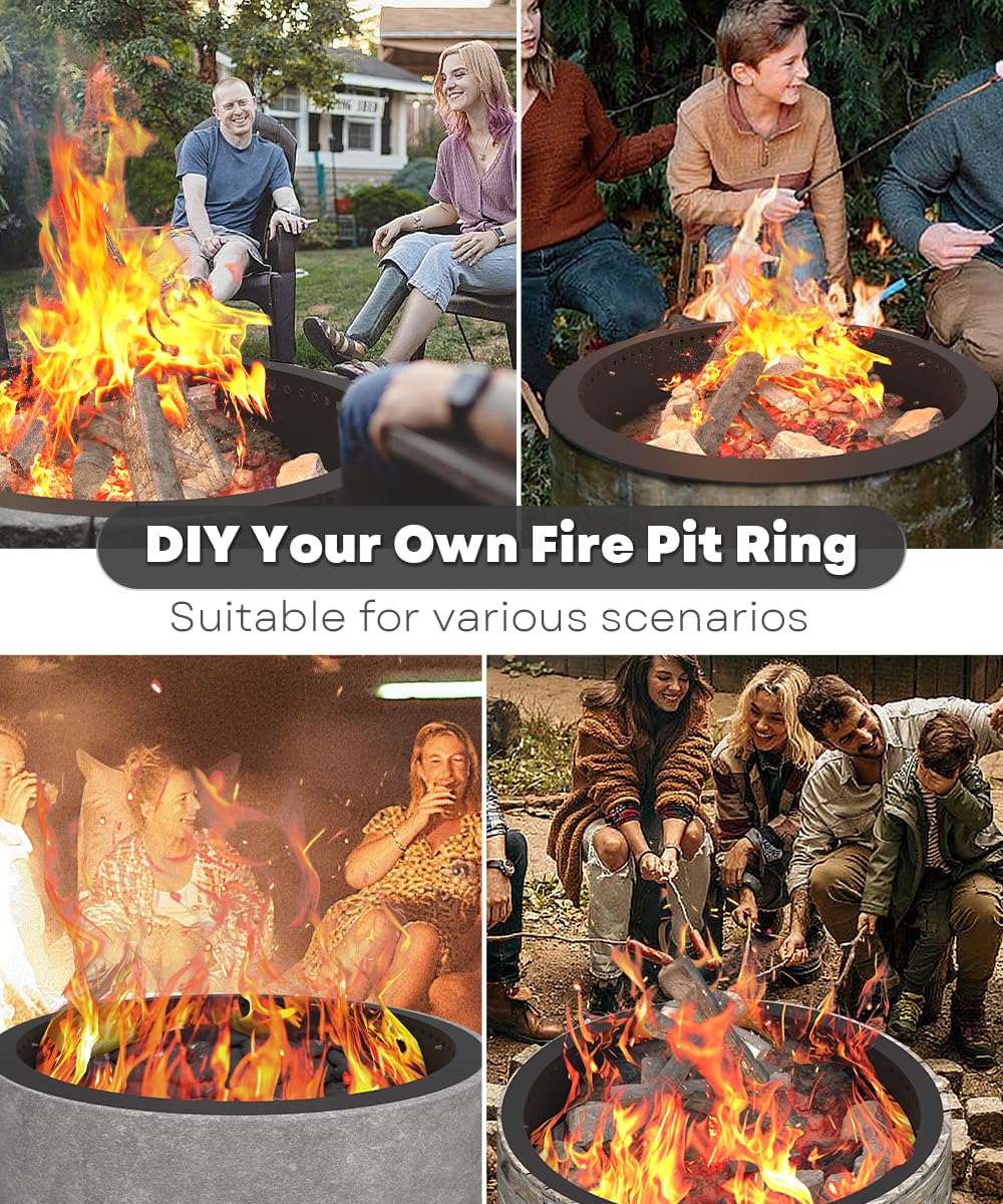 Black-coated steel AnBaiMei fire pit ring ready for above-ground or in-ground use