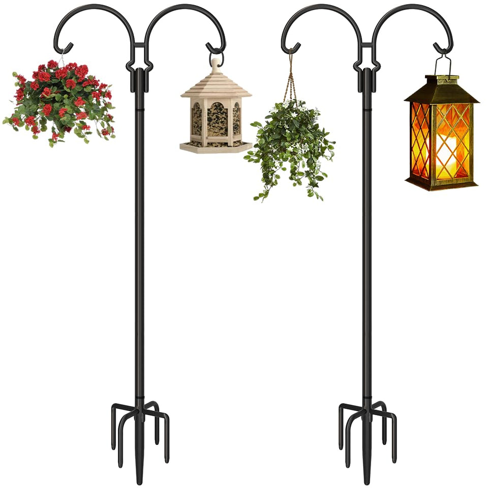 AnBaiMei outdoor double shepherds hook with 60-inch height and five-prong base for stable yard display