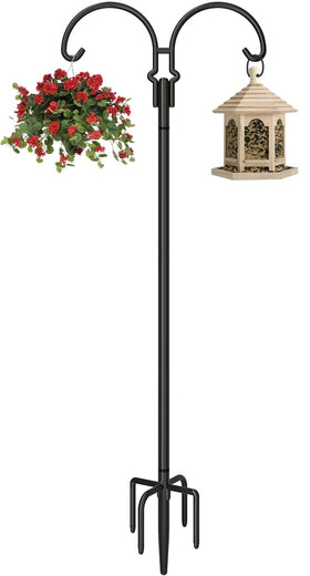 AnBaiMei outdoor double shepherds hook supports bird feeders and planters with sturdy height.