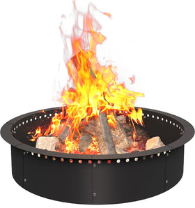 AnBaiMei 36-inch smokeless fire pit ring top view highlights a cleaner burn for gatherings.