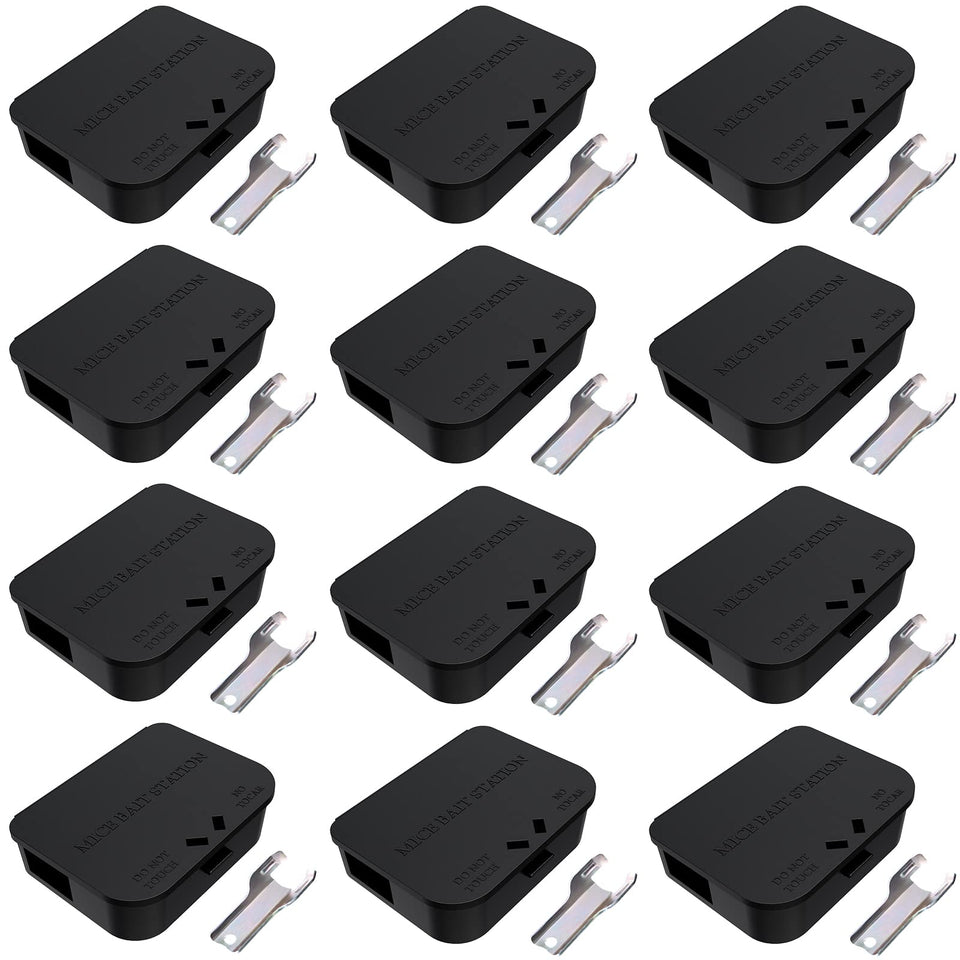Anblak mouse station 12-pack front view, compact for indoor-outdoor placement.